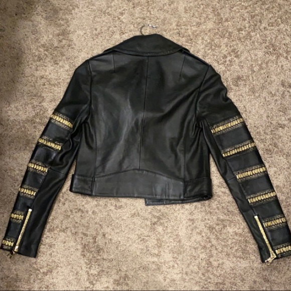 BLACK & GOLD leather Alice & Olivia jacket size XS - Picture 3 of 6